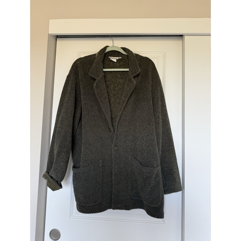 Ermenegildo Zegna Chenille Green Button Blazer Cardigan Sweater Coat SZ XL